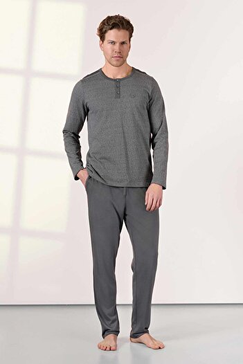 Doreanse Men's Gray Long Sleeve Pajama Set - C0T3N5O4