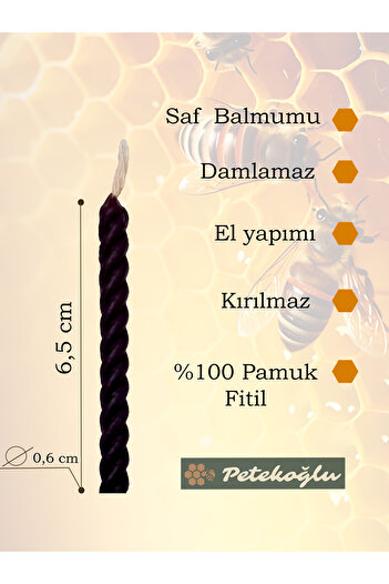 Petekoğlu (12 Adet Siyah) Balmumu Mum Doğal Petek Pasta Parti Mumu Doğym Günü Nişan Kına Gecesi Beeswax Candle
