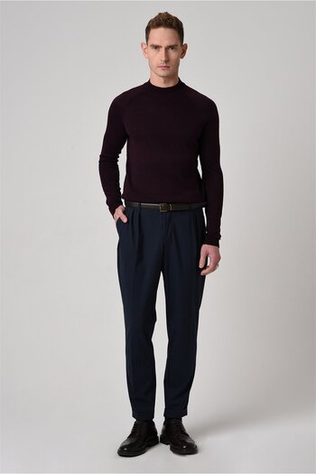 Antioch Dark Plum Crew Neck Slim Fit Knitwear Sweater