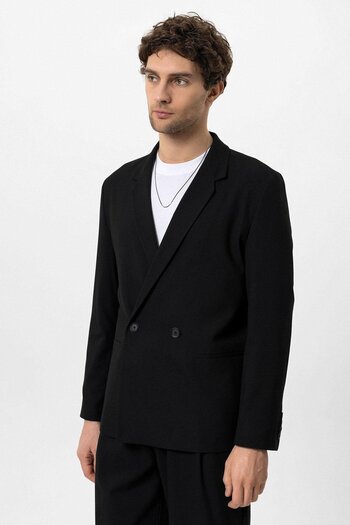 Antioch Black Single Button Double Breasted Closure Men's Blazer Jacket