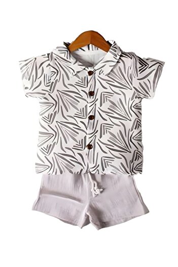 Minigimin Cicileri My Mini Patterned Shorts for Baby Boy - Muslin Set of 2 Gray