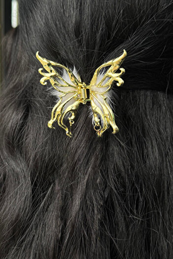 TAKIŞTIR Gold Color Butterfly Figured Dangle Metal Latch Buckle