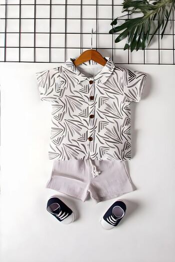 Minigimin Cicileri My Mini Patterned Shorts for Baby Boy - Muslin Set of 2 Gray