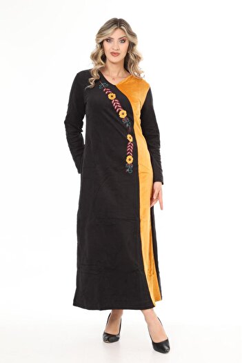 mervemoda KADIN UZUN KOL KADİFE ELBİSE