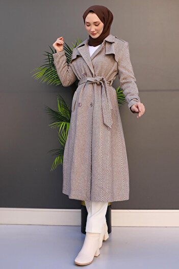 GİZ AGİYİM Mink Stamp Coat - Striped and Belted