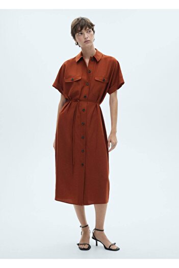 MANGO Woman Tie Detailed Lyocell Shirt Dress