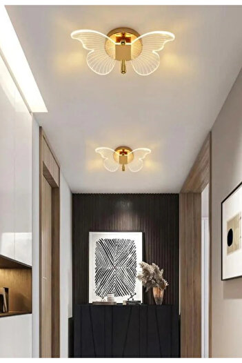 burenze Modern Tasarım Butterfly Kelebek Tavana Sıfır Led Avize Gold Sarı Ledli Avize