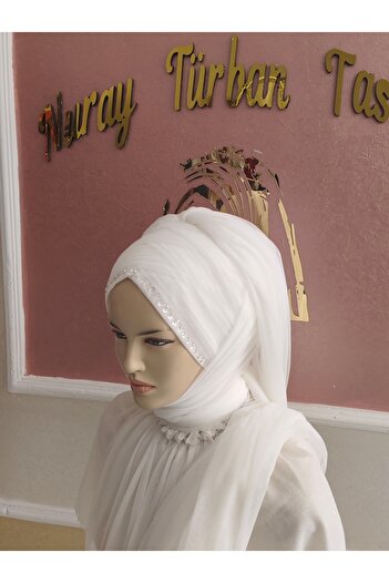 NurAy White Bridal Head Ready Turban Ready Wrap Ready Veil