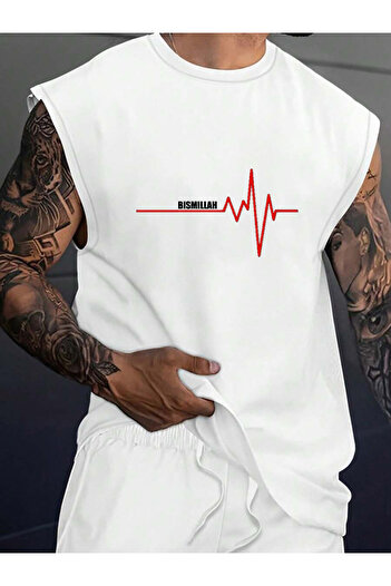 Cosmo Style BISMILLAH εμπριμέ GYM/FITNESS αμάνικο υπερμεγέθη αθλητικό μπλουζάκι με λαιμόκοψη 4070788541178