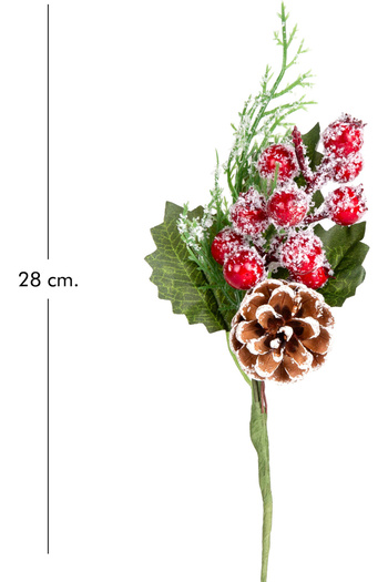 Herdekora Yılbaşı Çiçeği Pike Berry Kozalaklı Karlı Kırmızı-Yeşil 24 Cm.