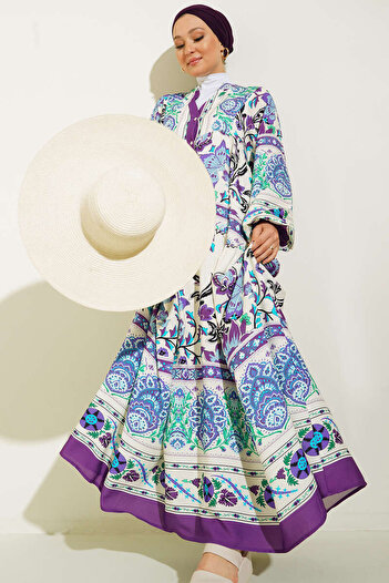 Bigdart 2423 Authentic Patterned Hijab Dress - Lilac