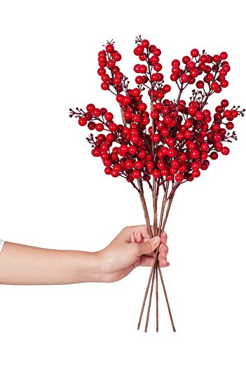 Yenigeldi 10 τεμάχια Kokina Red Berry Χριστουγεννιάτικο Στολίδι - Home Party Χειμερινό Χριστουγεννιάτικο Πρωτοχρονιάτικο Χειροποίητο T107