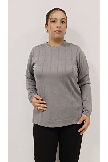 AKŞEN GİYİM LARGE SIZE LONG SLEEVE THIN CORRATED FABRIC COOL STRING 70 CM SIZE COLLAR WITH LACE 1stQUALITY MOTHER BLUZ