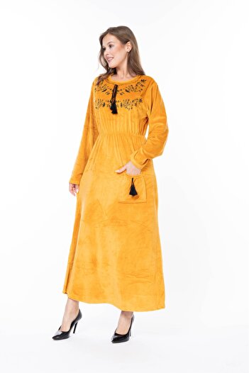 mervemoda KADIN UZUN KOL KADİFE ELBİSE