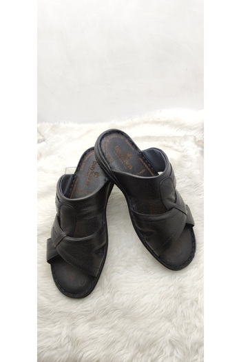 ÇİĞDEM KUNDURA Black Orthopedic Large Size Crocus Leather Slippers