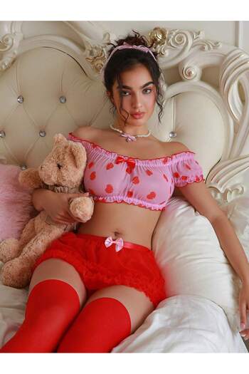 my cherie Heart Printed Pink Bustier Red Skirt String Hair Accessory Set