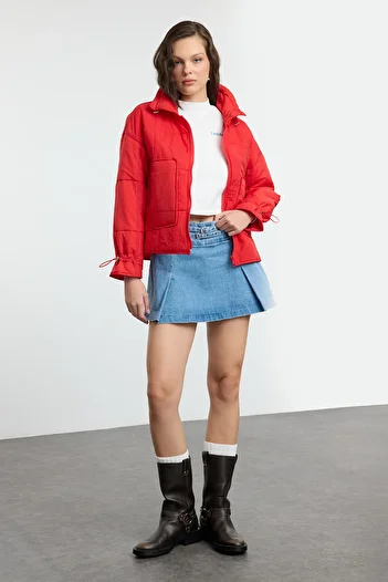Trendyol Collection Water Repellent Red Oversize Quilted Coat - Twoaw25Mo00076