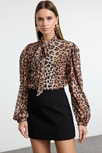 Trendyol Collection Leopárdmintás többszínű kötött blúz - TWOAW25BZ00279