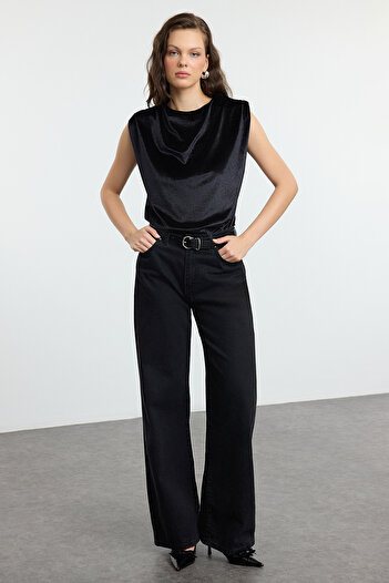 Trendyol Collection Black Drape Detailed Knitted Blouse - Wadded and Gathered Twoaw25Bz00223