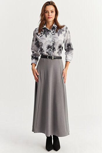Cool & Modest Gray Mlon3005 Model Women's Bell Skirt