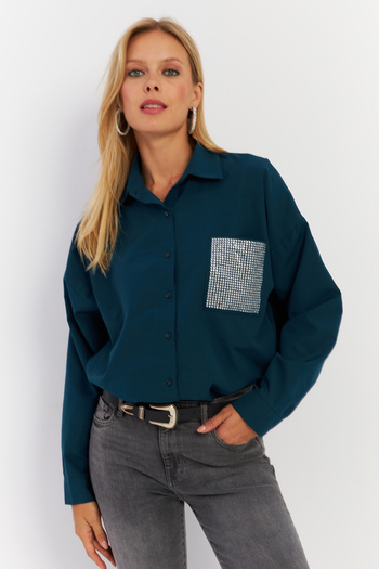 Cool & Modest Women's Petrol Pocket Stoned Shirt Mzer414