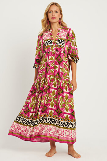 Cool & Modest Purple Patterned Women's Midi Dress - Mgç169