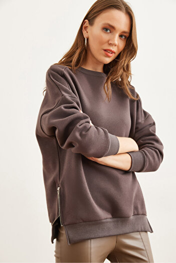 Olalook Fleece Zippered Thick Women's Sweatshirt - Mink Swt- 19000624