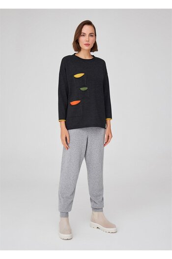 Peraluna Loose Cut Crew Neck Three Pocket Women's Knitwear Sweater - Anthracite Melange