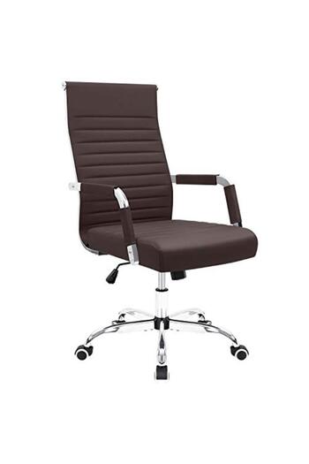 Mahmayi Mid-Back Office Chair, Padded PU Leather, Adjustable Height, 280 lbs Capacity (Brown)