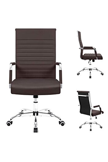 Mahmayi Mid-Back Office Chair, Padded PU Leather, Adjustable Height, 280 lbs Capacity (Brown)