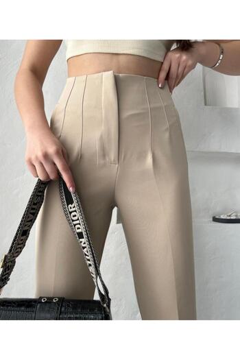 Asia Women's Collet Extra High Waist Cream Skinny Leg Fabric Trousers