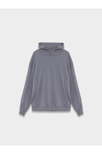 Ltb Plain Hooded Snap Fastener Gray Sweatshirt