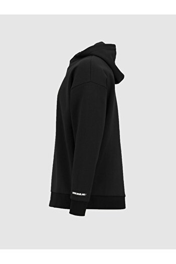 Ltb Sloganlı Kapüşonlu Regular Siyah Sweatshırt