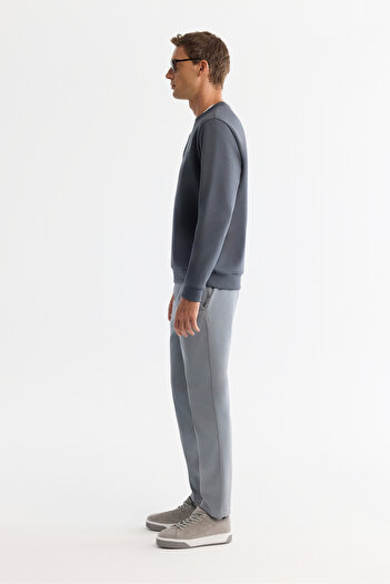 Avva Erkek Antrasit Bisiklet Yaka Pamuklu Baskılı Elastan Regular Fit Sweatshirt A42Y1221