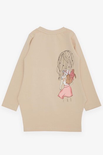 Breeze Beige Girl's Tunic - Happy Printed Sequin, Age 3-7