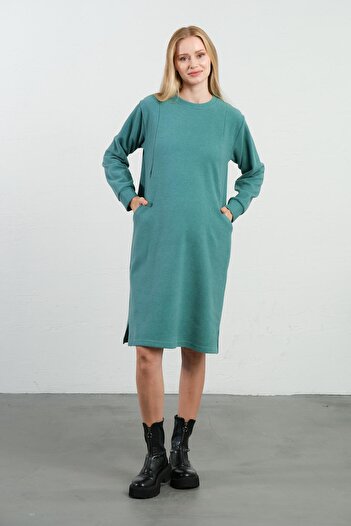 BUSA Soft Textured Thessaloniki Maternity Dress - Mint Green Regular Fit with Pockets and Breastfeeding Detail