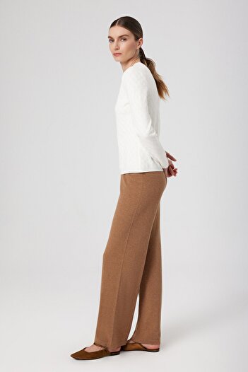 Mısırlı Camel High Waist Wide Leg Women's Trousers
