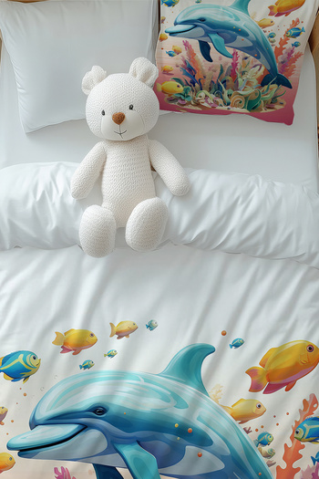 Else Dekor Fishes Dolphin Sea Patterned Girl's Single Duvet Cover Set with Pillowcase