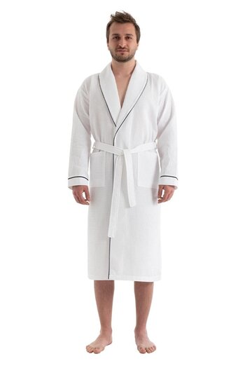 Denizli Concept White Soho Pique Bathrobe - Unisex Absorbent and Soft Bathrobe Model - 2XL