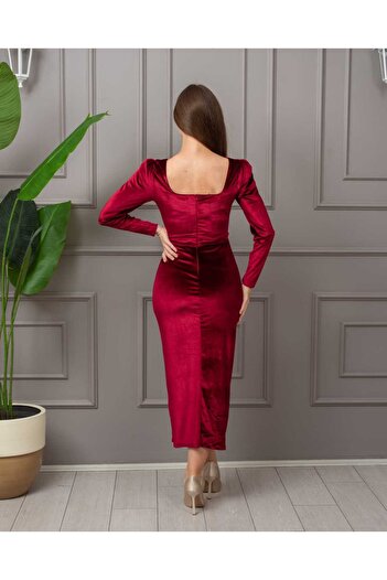 CİXAPLE Square Collar Lycra Velvet Dress