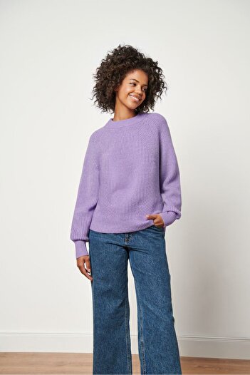 Tchibo Women Round Neck Knitted Sweater, Lavender