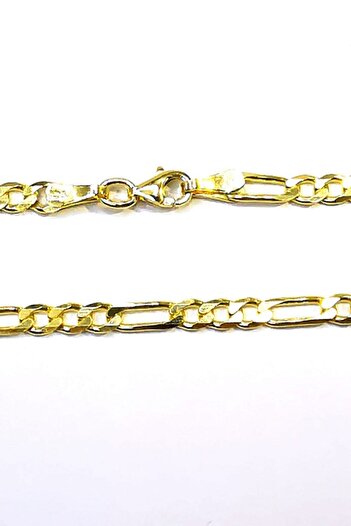 Omar Silver Unisex Figaro 3 Mm Gold Altın Kaplama Gümüş Kolye Zincir