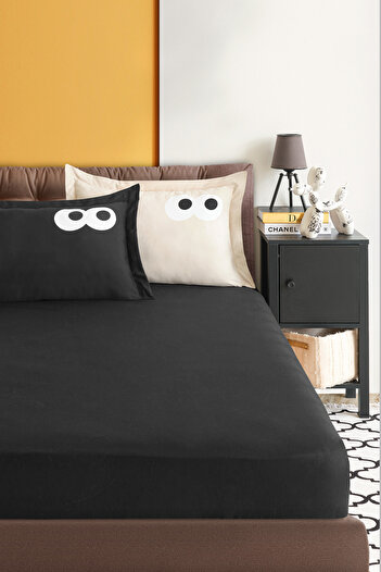 Eponj Home Double Black-Coffee Pes Elastic Sheet Set - Plain Painting