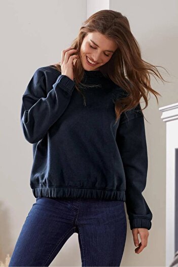 Tchibo Women Crew Neck Plain Sweater, Navy