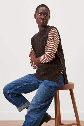 Tchibo Women Round Neck Sweater Vest, Dark Brown