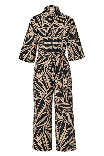 Tchibo Women Allover Print Short Sleeve Jumpsuit, Black