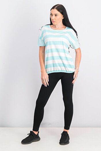 Tchibo Women Short Sleeve Striped Top, Turquoise