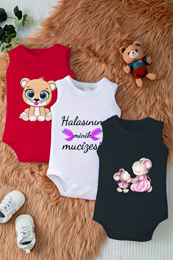 ADABEBEK 100% Cotton Hala Theme Gift Printed Baby Body with 3 Snaps 10245-10195-10186