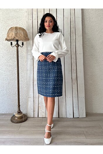 KÜÇÜĞÜM BUTİK Fusta scurtă din tweed albastru închis