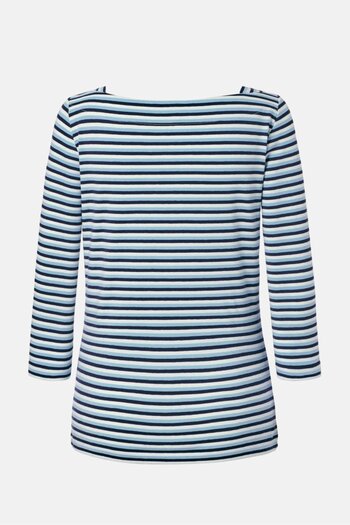 Tchibo Women Boat Neck 3/4 Sleeves Stripe Top, White Combo